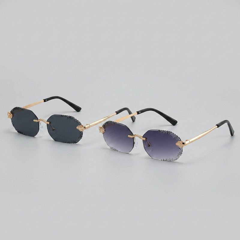 Rimless Jagged Edge Gradient Lens Metal Sunglasses