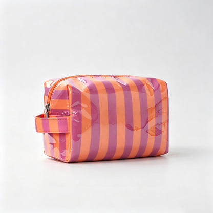 Striped PVC Zipper Cosmetic Pouch