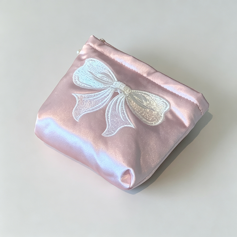 Satin Bow Embroidered Pouch