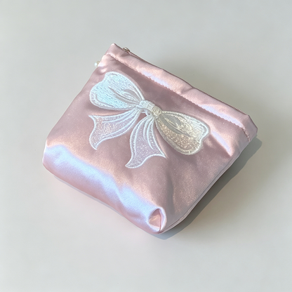 Satin Bow Embroidered Pouch