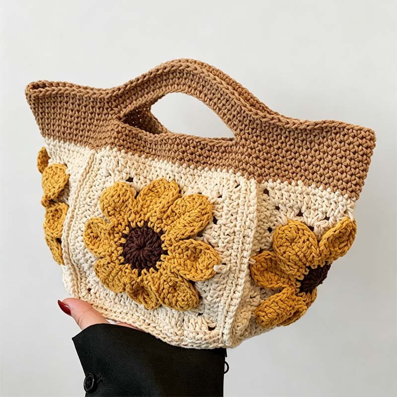 Floral Crochet Handheld Bag