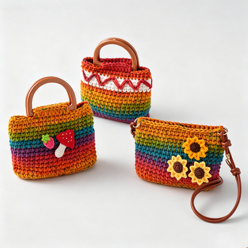 Rainbow Mushroom Crochet Bag