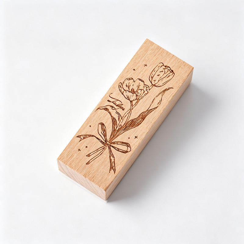 Floral Wooden Rubber Stamp