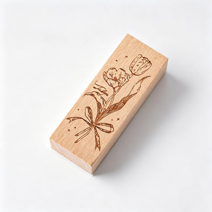 Floral Wooden Rubber Stamp