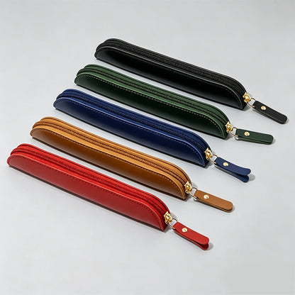 Solid Color Leather Pencil Case