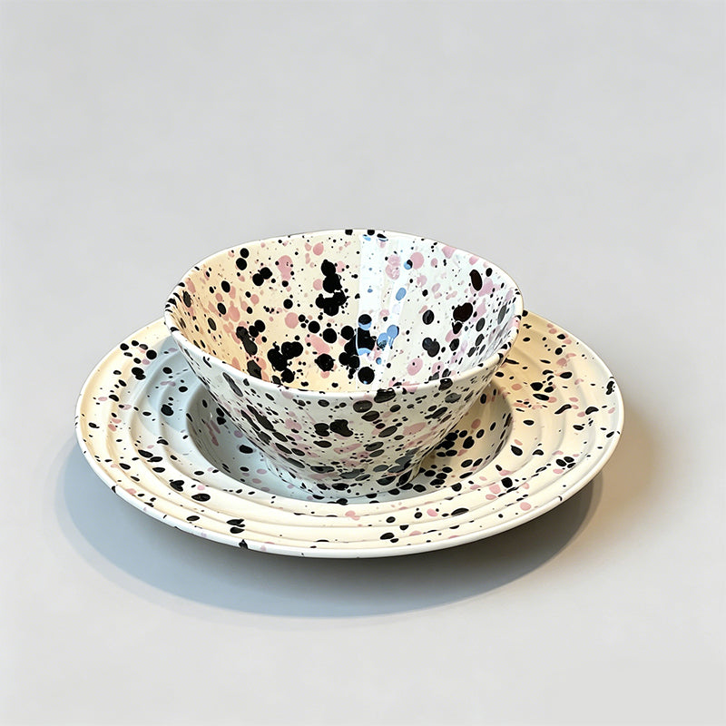Underglaze Splash Ink Irregular Rim Ceramic Bowl