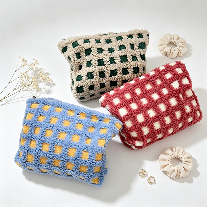 Woven Check Cosmetic Pouch