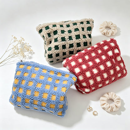 Woven Check Cosmetic Pouch