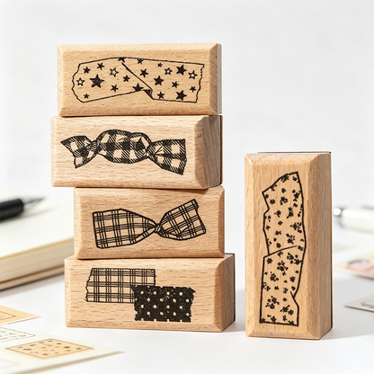 Wooden Rubber Tape‑Pattern Stamp
