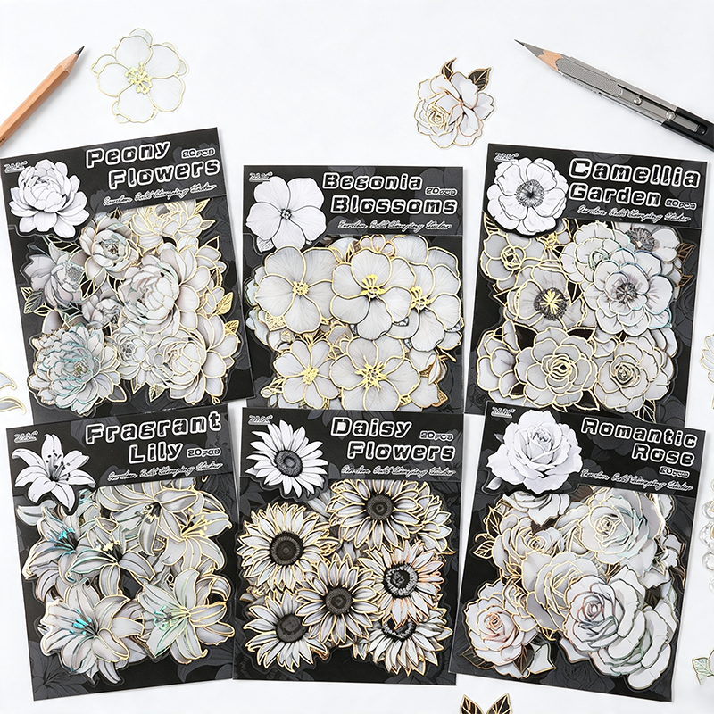 Monochrome Floral Stickers Set