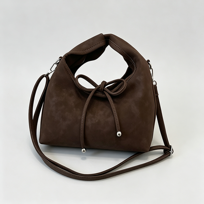 Faux Suede Bow Shoulder Bag
