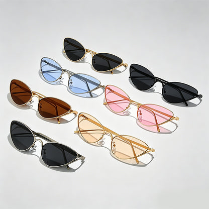 Retro Slim Metal Frame Cat Eye Trendy Sunglasses