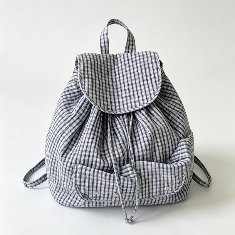 Ruffle Check Drawstring Backpack