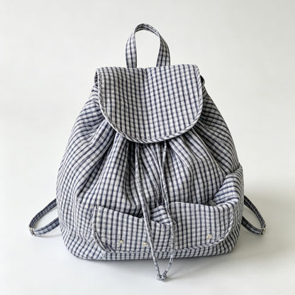 Ruffle Check Drawstring Backpack