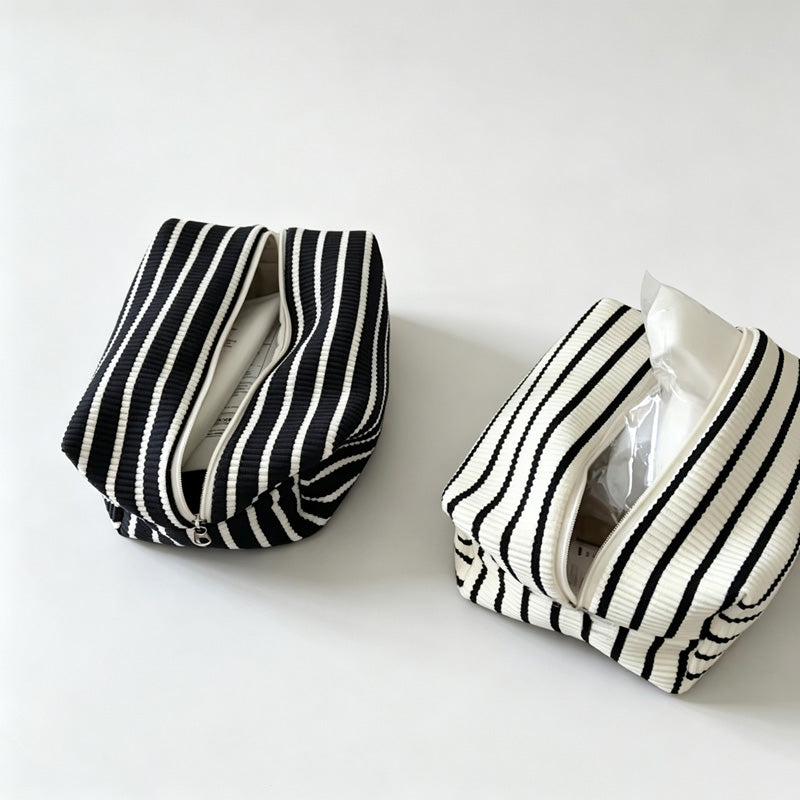 Striped Zipper Cosmetic Storage Pouch