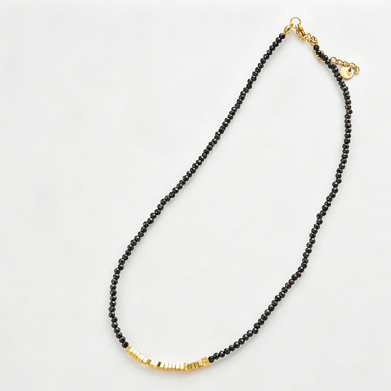 Broken Silver Black Crystal Beaded Stitching Necklace