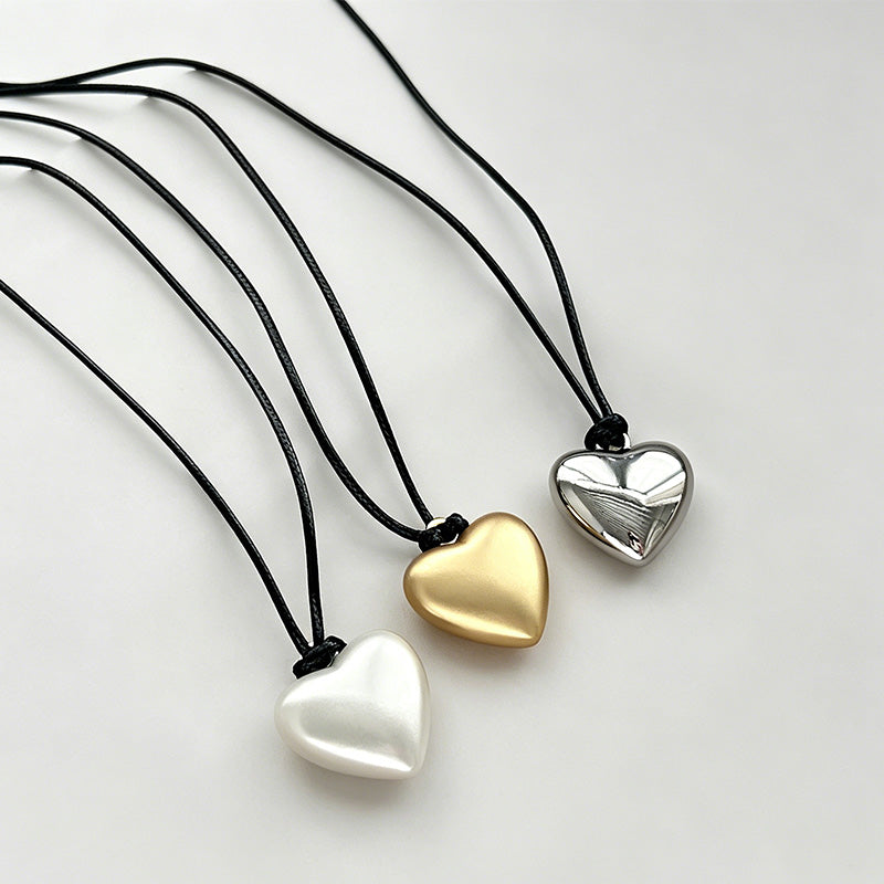 Solid Metal Heart Pendant Long Sweater Necklace