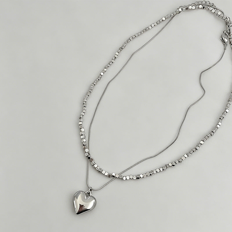 Elegant Double Layer Heart Broken Silver Necklace