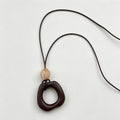 Retro Geometric Square Wood Pendant Cord Long Necklace