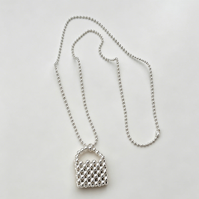 Elegant Silver Beaded Bag Pendant Sweater Necklace