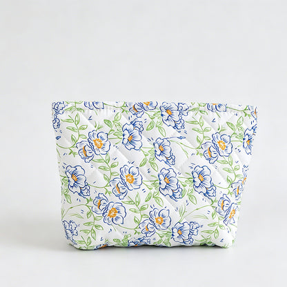 Floral Quilted Capacity Cosmetic Pouch