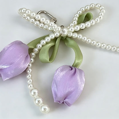 Tulip Flower Bow Pearl Bead Keychain