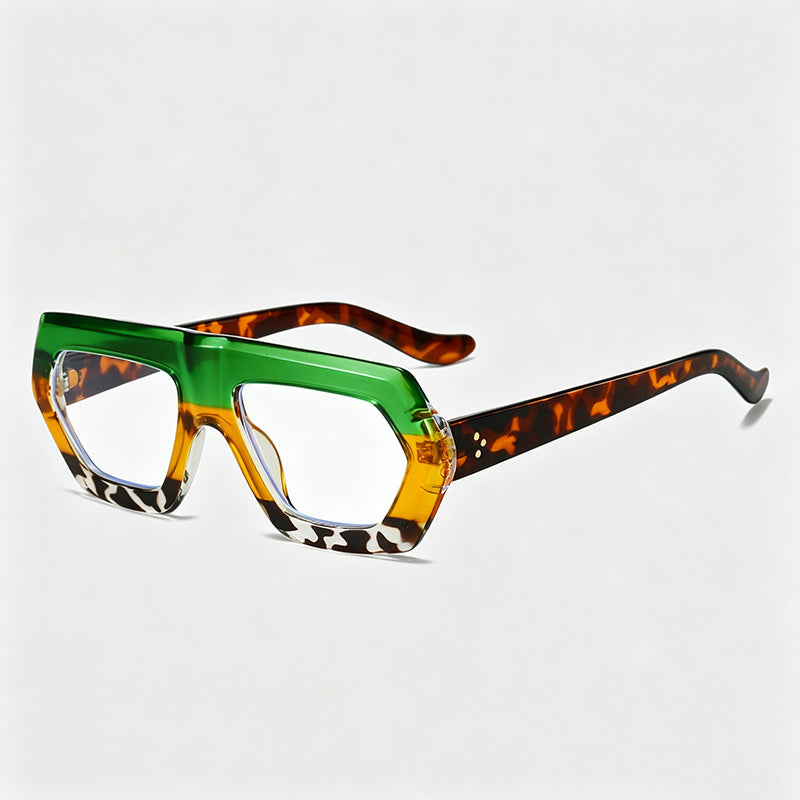 Irregular Multi-Color Patchwork Hexagonal Thick Frame Sunglasses