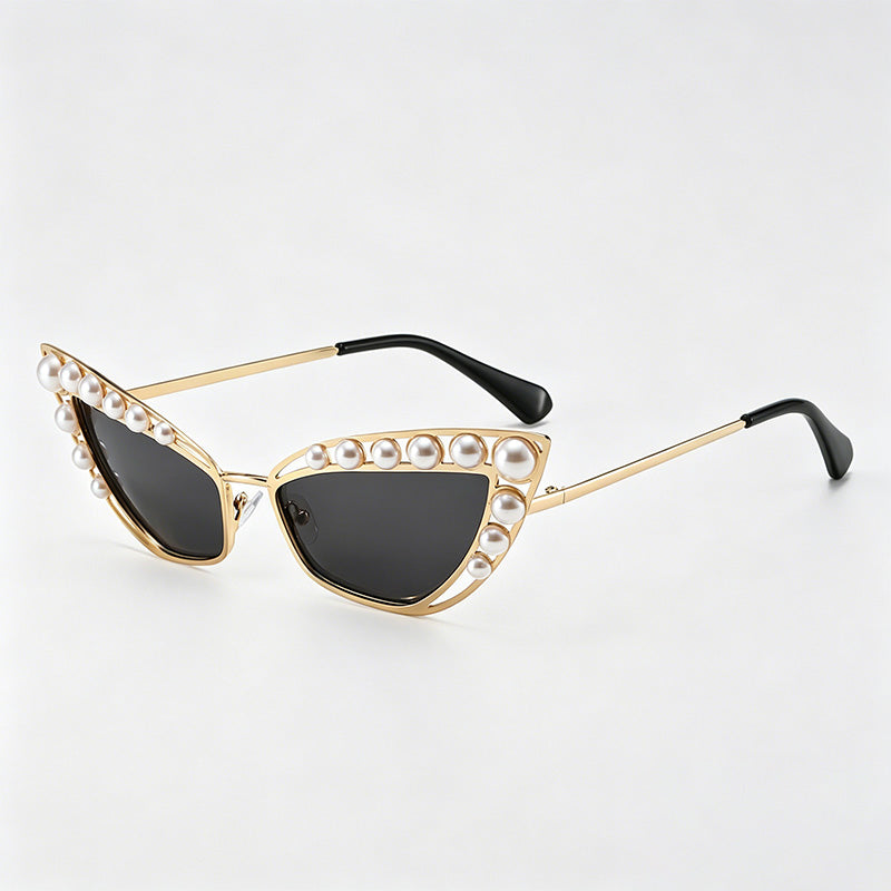 Luxury Pearl Cat-Eye Metal Frame Fashion Sunglasses