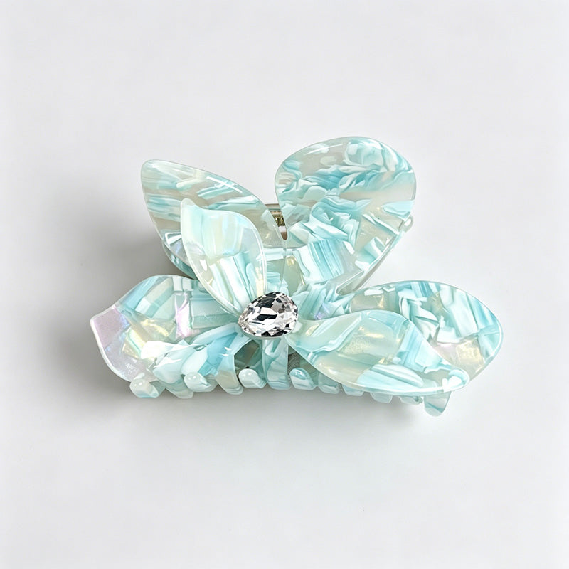 Iridescent Flower Rhinestone Hair Claw Clip