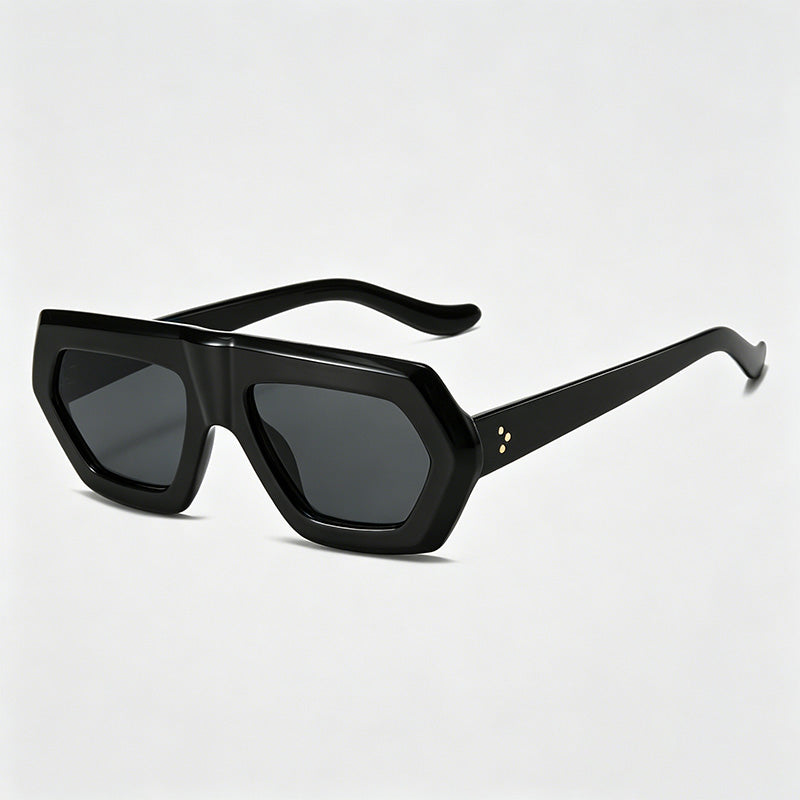 Irregular Multi-Color Patchwork Hexagonal Thick Frame Sunglasses