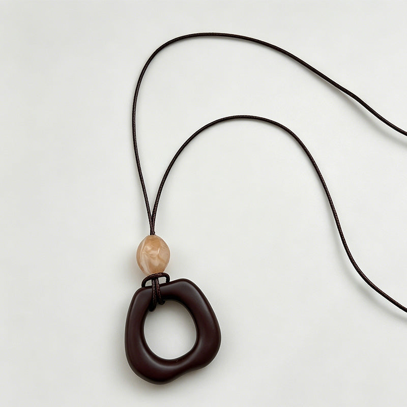 Retro Irregular Pendant Leather Cord Necklace