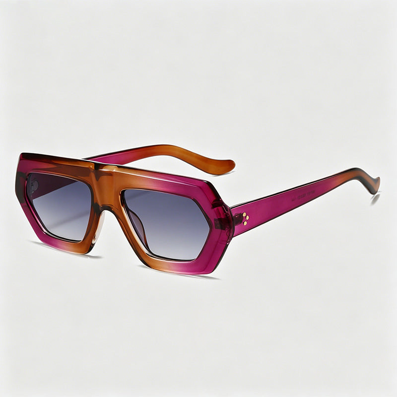 Irregular Multi-Color Patchwork Hexagonal Thick Frame Sunglasses