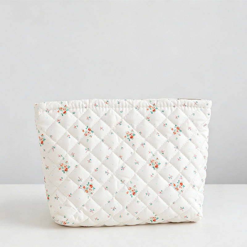 Floral Quilted Capacity Cosmetic Pouch