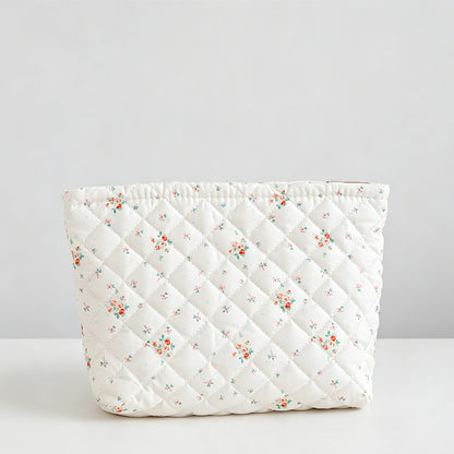 Floral Quilted Capacity Cosmetic Pouch