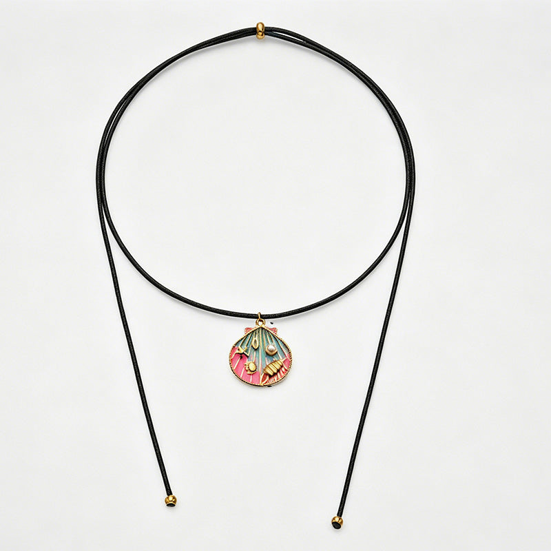 Ocean Style Pendant Wax Cord Choker Necklace