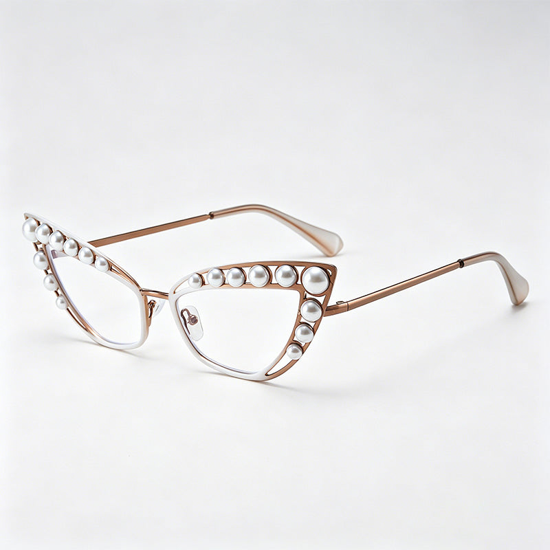 Luxury Pearl Cat-Eye Metal Frame Fashion Sunglasses