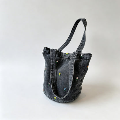 Denim Embroidered Tote Bag