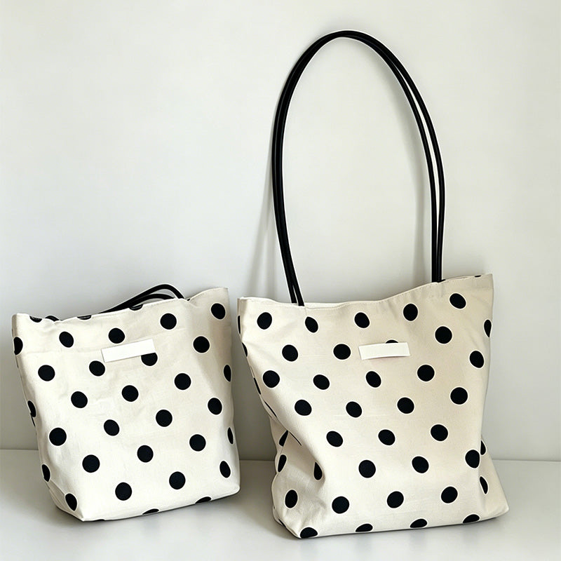 Casual Cotton Linen Polka Dot Shoulder Bag