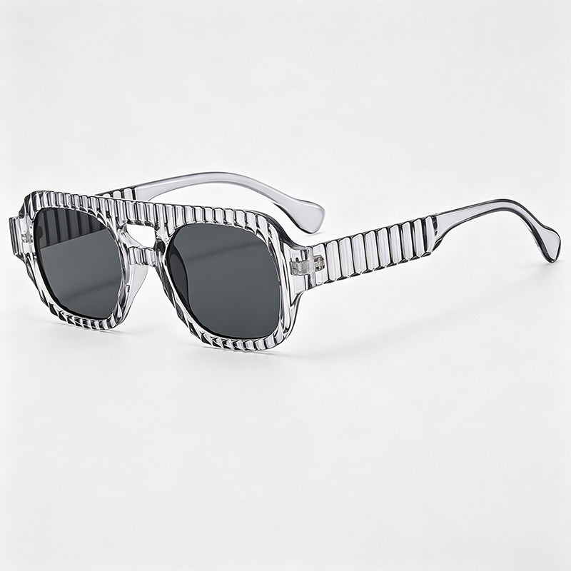 Vertical Rib Textured Double Bridge Square Aviator Sunglasses