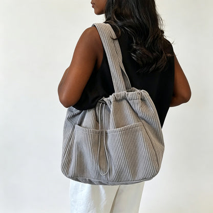 Solid Color Corduroy Bucket Bag