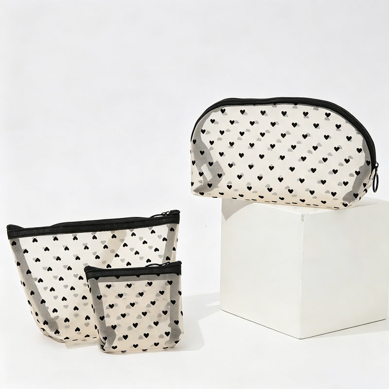 Heart Mesh Pattern Cosmetic Bag
