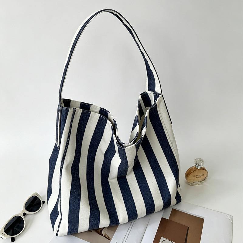 Stripe Drawstring Shoulder Bag