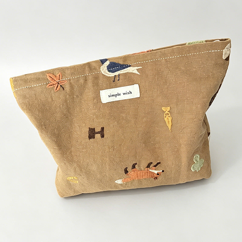 Artistic Animal Embroidery Canvas Storage Pouch