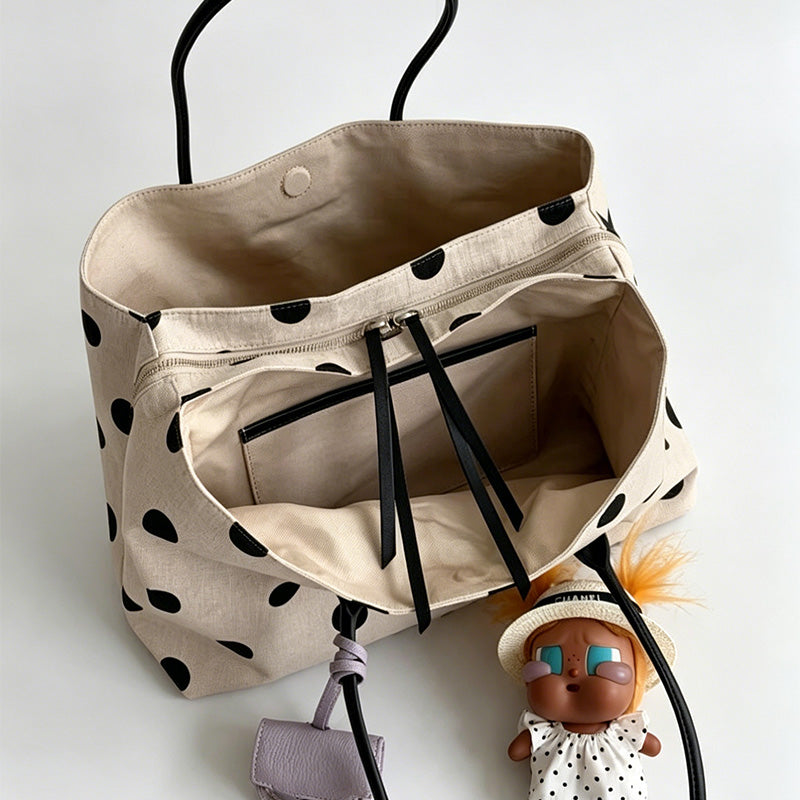 Dot Canvas Tote Bag-Non Charm & Non Shoulder Pad