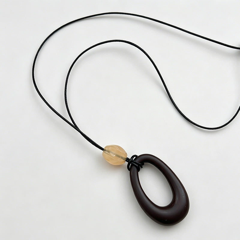 Retro Irregular Pendant Leather Cord Necklace
