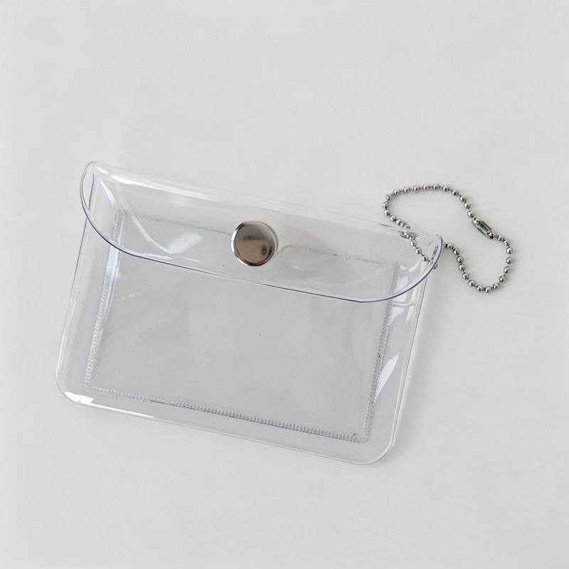 Clear Snap Button Card Pouch With Chain
