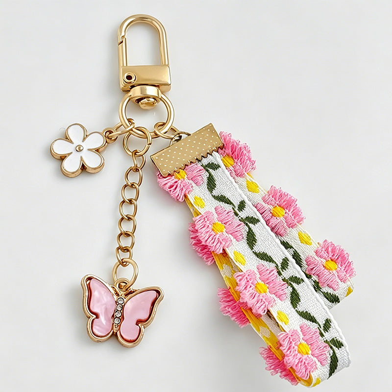 Fresh Floral Ribbon Butterfly Keychain