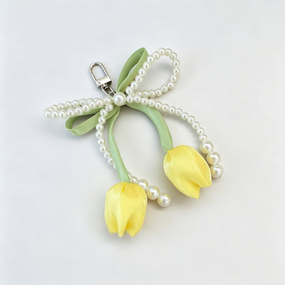 Tulip Flower Bow Pearl Bead Keychain