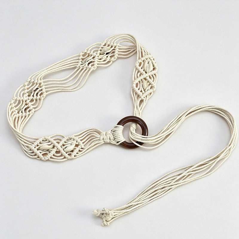 Ethnic Hand-woven Wax Cord Shell Waist Belt