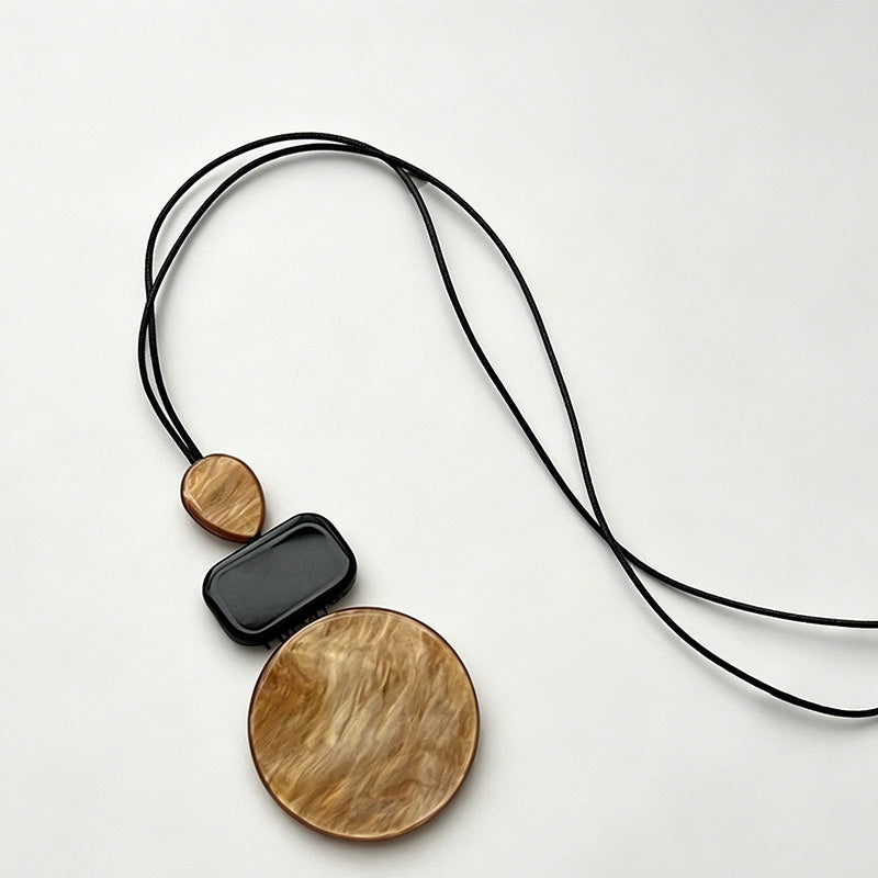 Geometric Resin Pendant Long Leather Rope Necklace